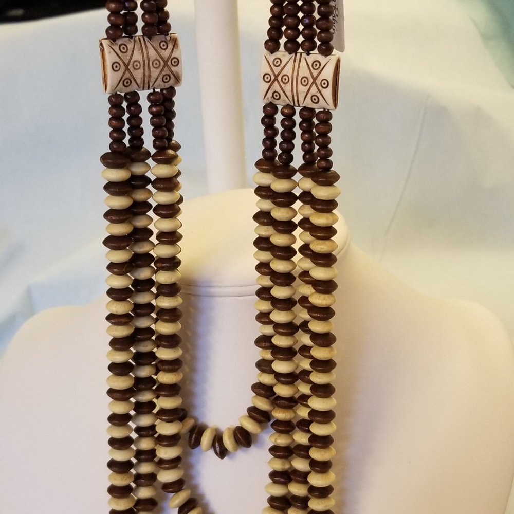 NWT Handmade 4-Strand Wood Necklace